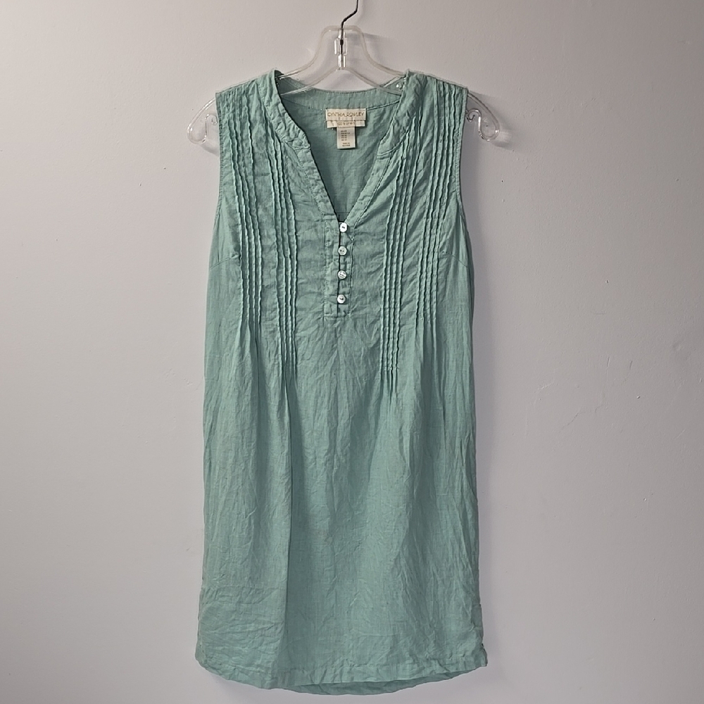 Cynthia Rowley 100% turquoise Linen Dress Size Small